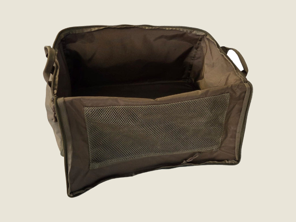 LT1 duffle bag, open showing internal mesh pocket