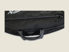 R2 bow case black, pocket zip and carry handle detail