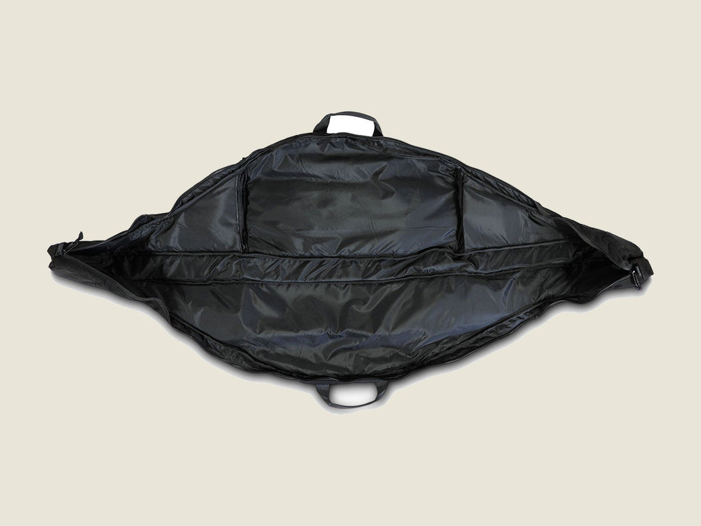 R2 bow case black, open showing interior panel