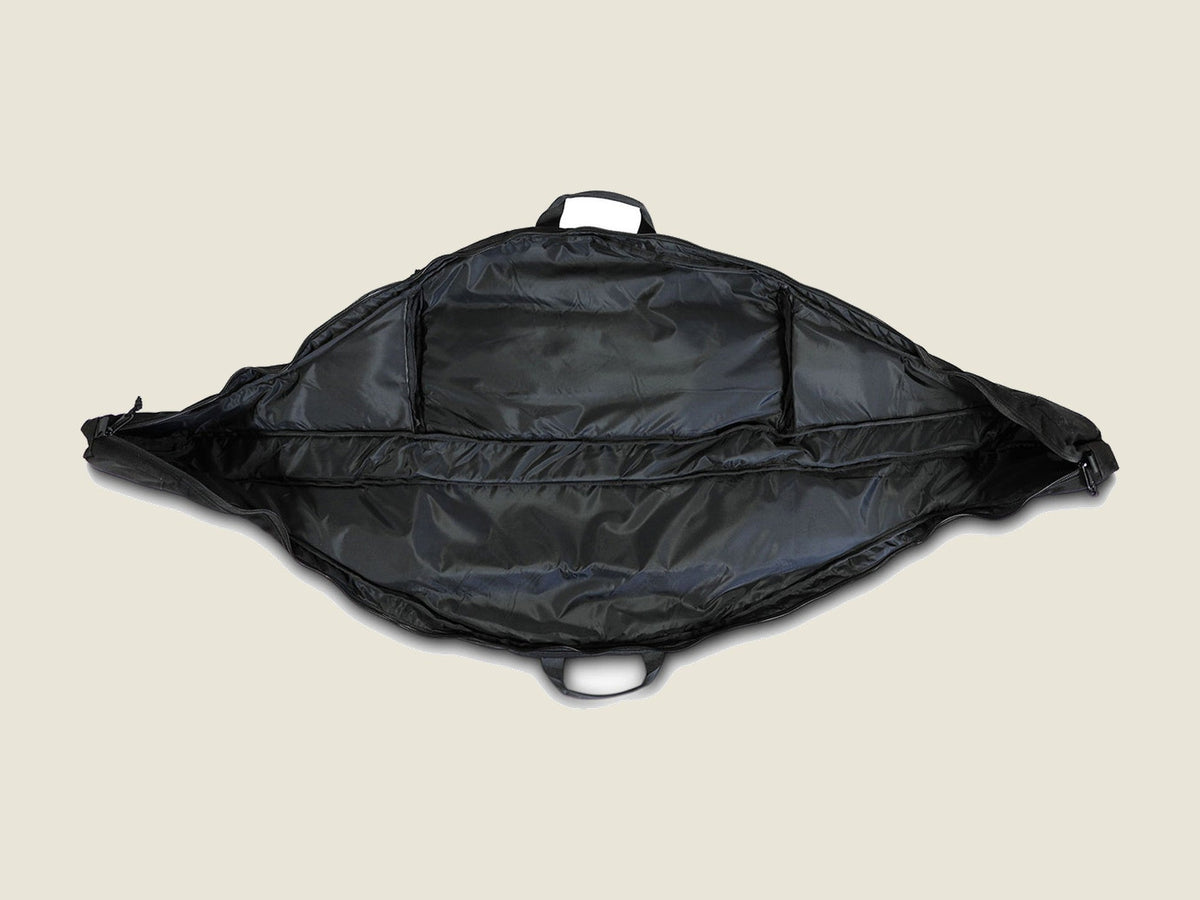 R2 bow case black, open showing interior panel
